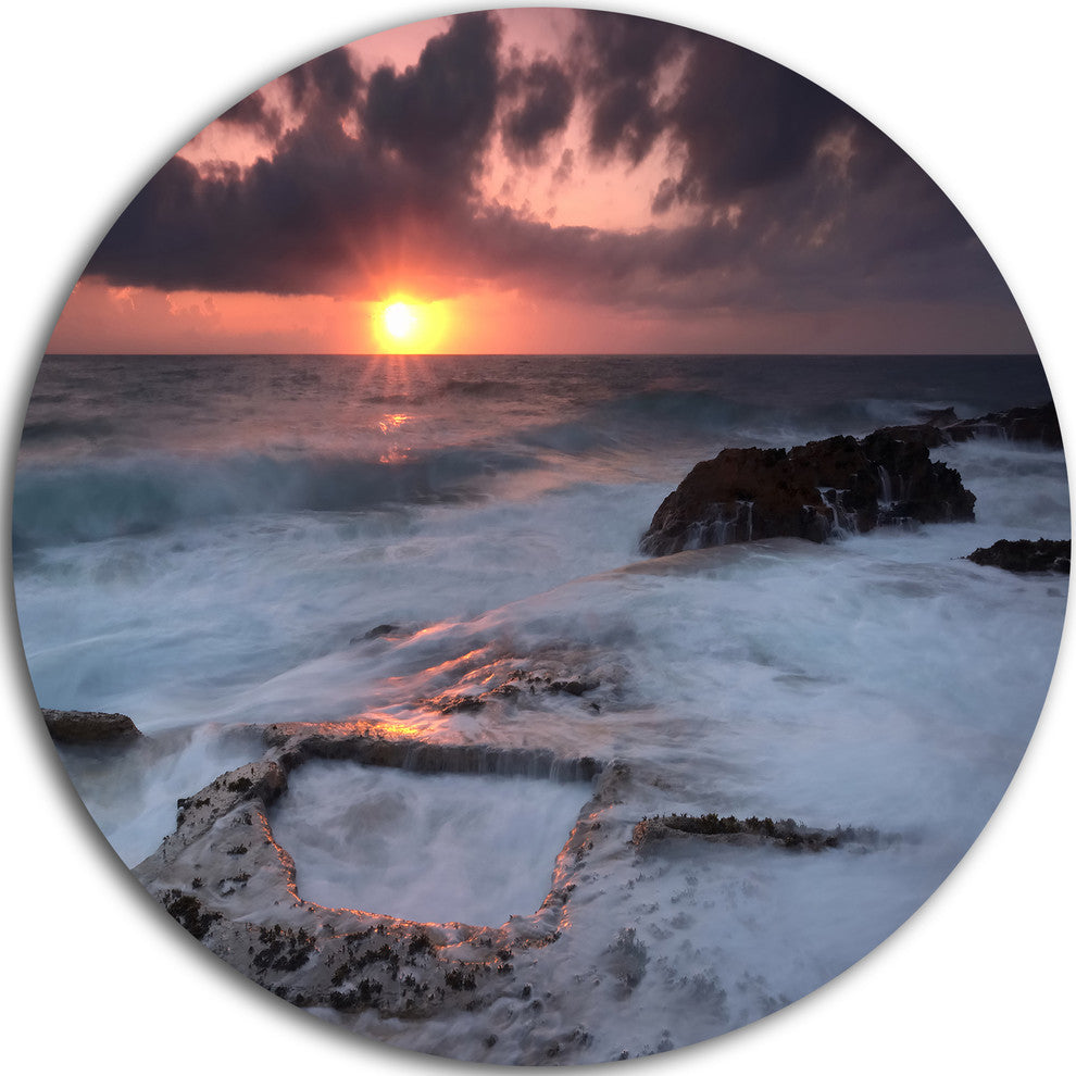 Cable Shallow Coast Cascais Portugal, Seascape Disc Metal Wall Art, 11"