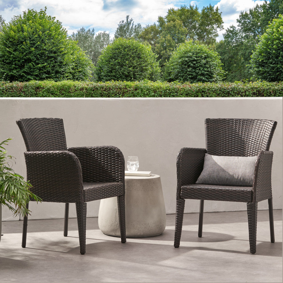 GDF Studio Seawall Outdoor Wicker Dining Chairs, Set of 2