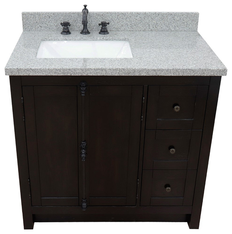 37" Vanity, Brown Ash With Gray Granite Top, Left Doors/Left Rectangle Sink