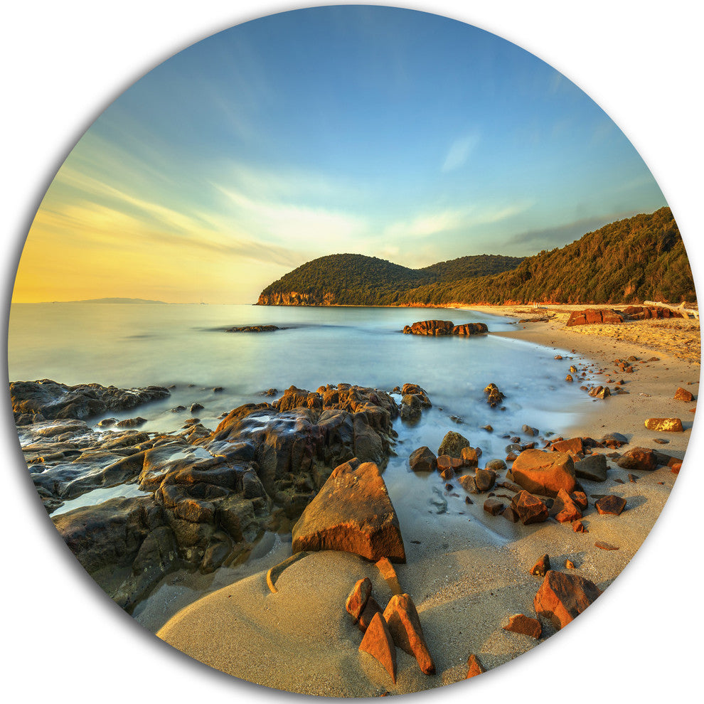 Sunset In Cala Violina Bay, Landscape Large Disc Metal Wall Art, 23"