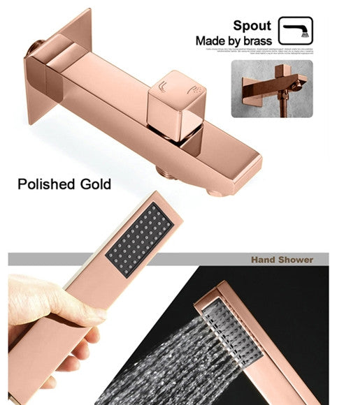 LED Musical Shower System, Hand Shower, Rose Gold B - Remote Control Light