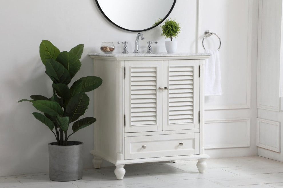 Home Living Single Bathroom Vanity, Antique White, 30"