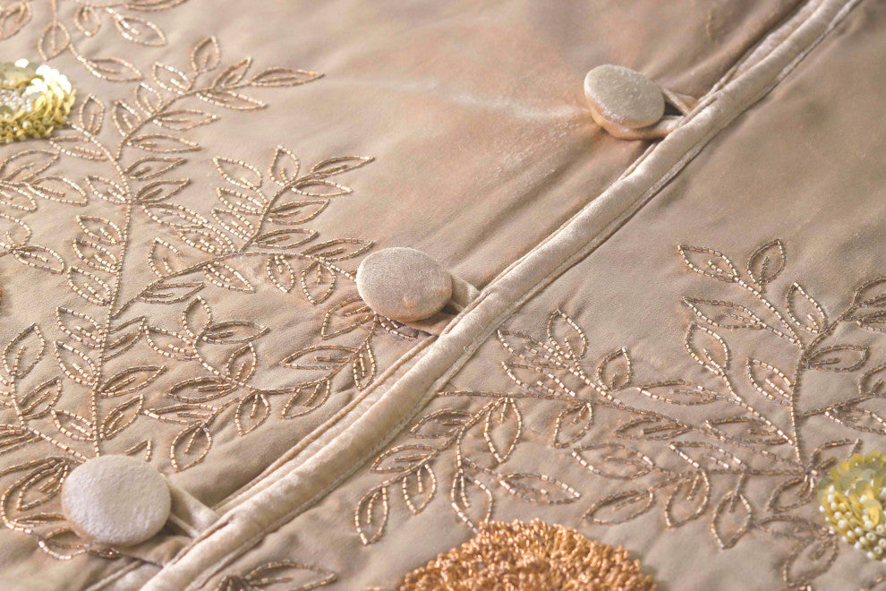 Cafe Au Lait Velvet Tree Skirt Beaded Flowers