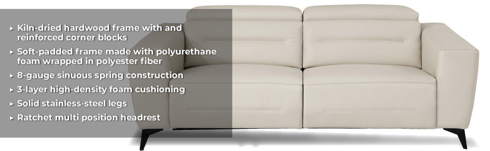 Arezzo Genuine Italian Leather Modern Sofa, Beige