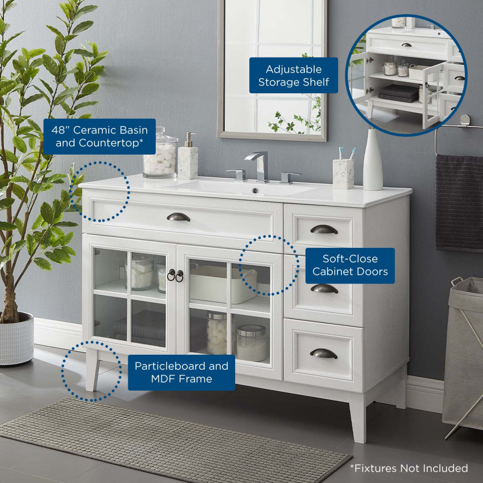 Isle 48" Bathroom Vanity Cabinet White White -5427