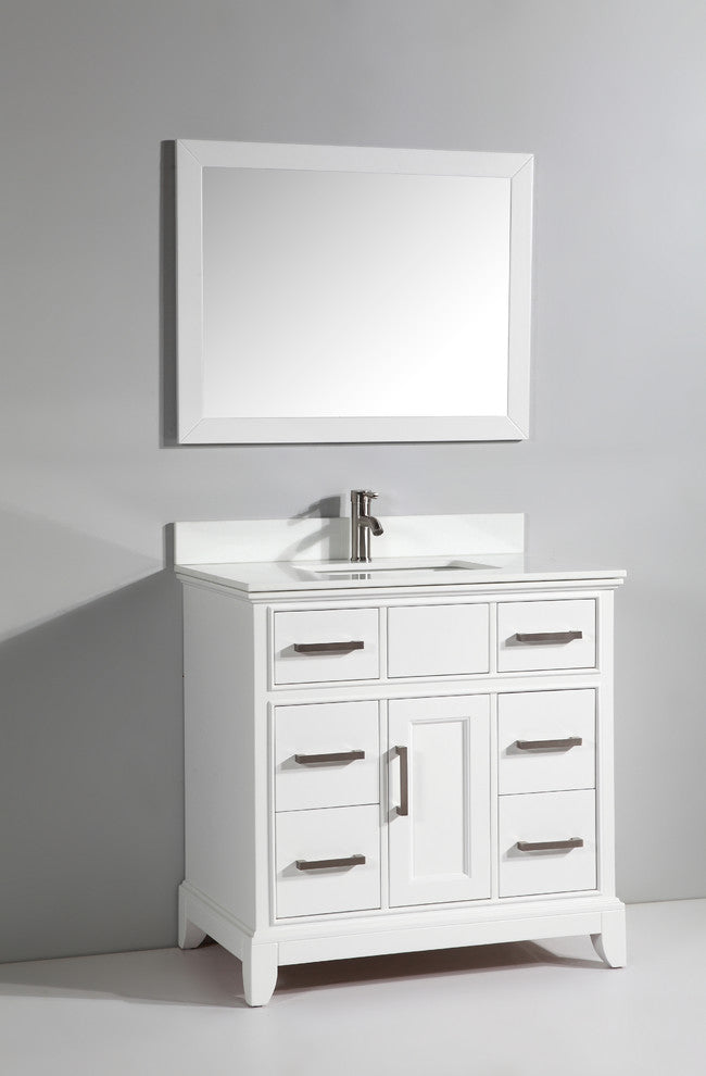 Bathroom Vanity Set With Engineered Marble, White, 36"