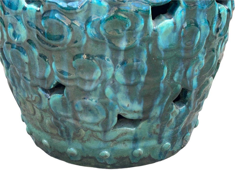 Green Teal Turquoise Swirl Cloud Pattern Round Ceramic Stool Table Hws4577