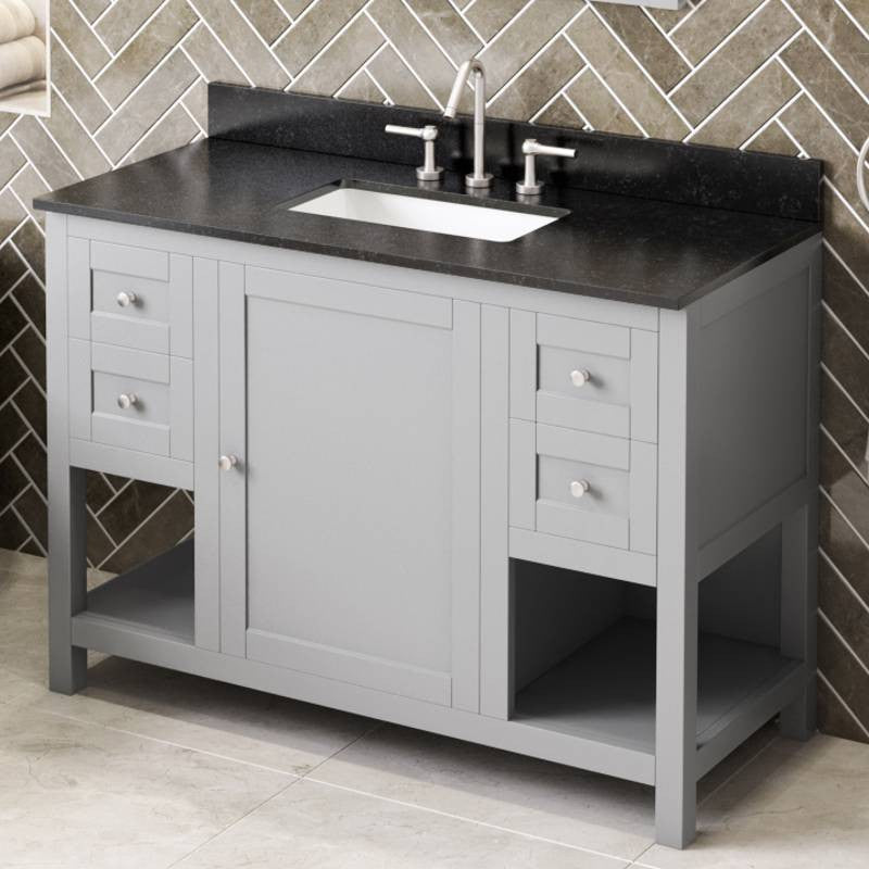 Astoria Transitional 48" Grey Vanity, Black Granite Vanity Top
