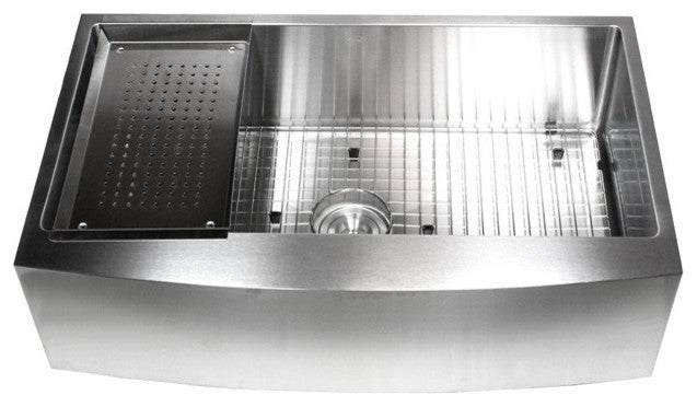Stainless Steel Curved Front Farm Apron Single Bowl Kitchen Sink, 36"