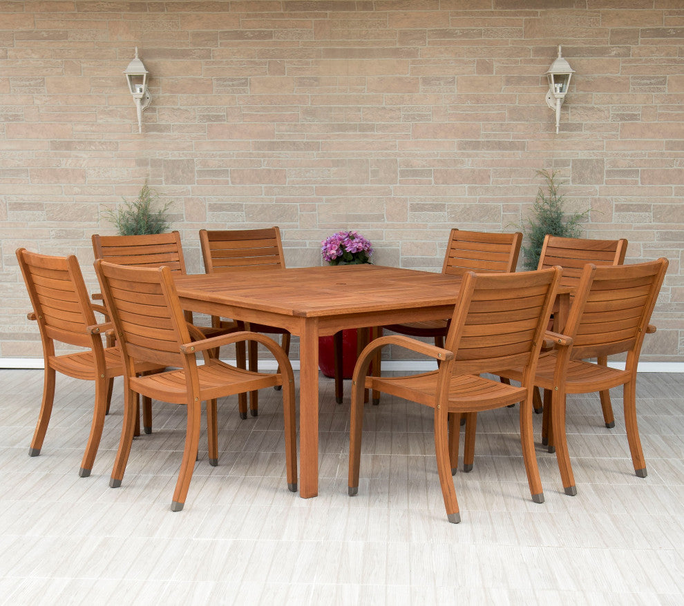 Amazonia Arizona 9-Piece Square Patio Dining Set | Eucalyptus Wood