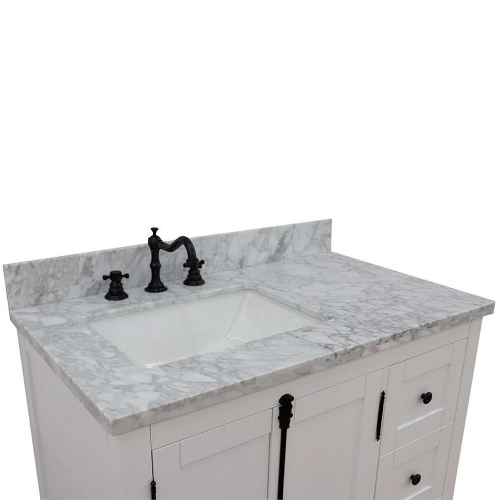 37" Vanity, Glacier Ash With White Carrara Top, Left Doors/Left Rectangle Sink
