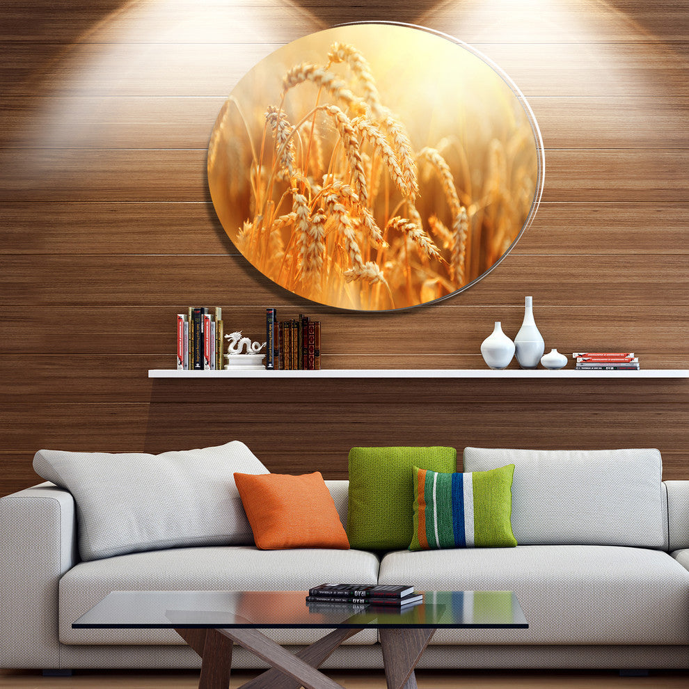 Ears Of Golden Wheat Close-Up, Landscape Wall Round Wall Art, 23"