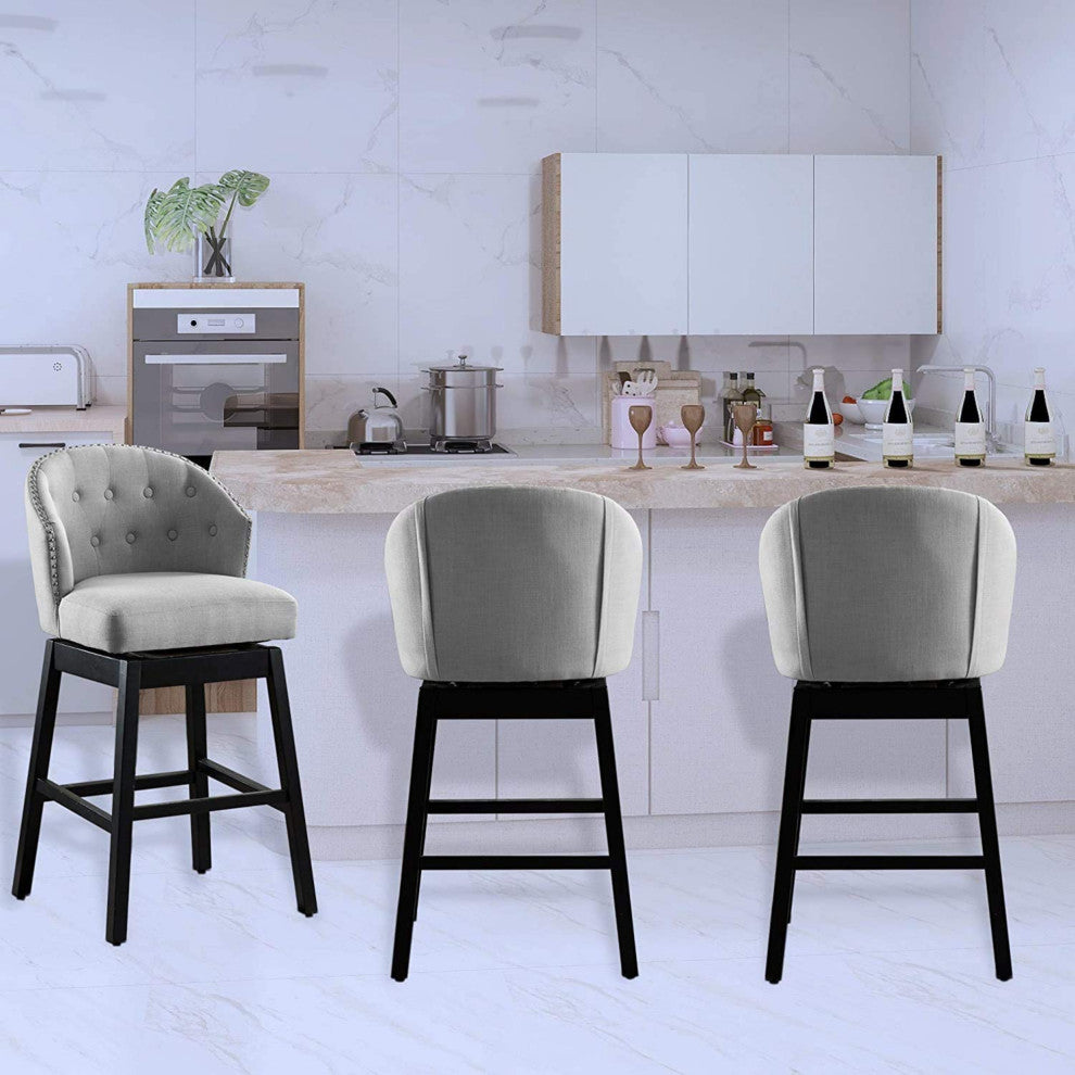 Button Tufted Arm Dining Room Accent Chairs, Set of 2, Gray