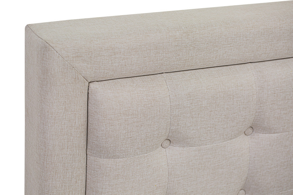 2Pc Platform Queen Bed Set, 1 Queen Size Frame, Nightstand, Mist Beige