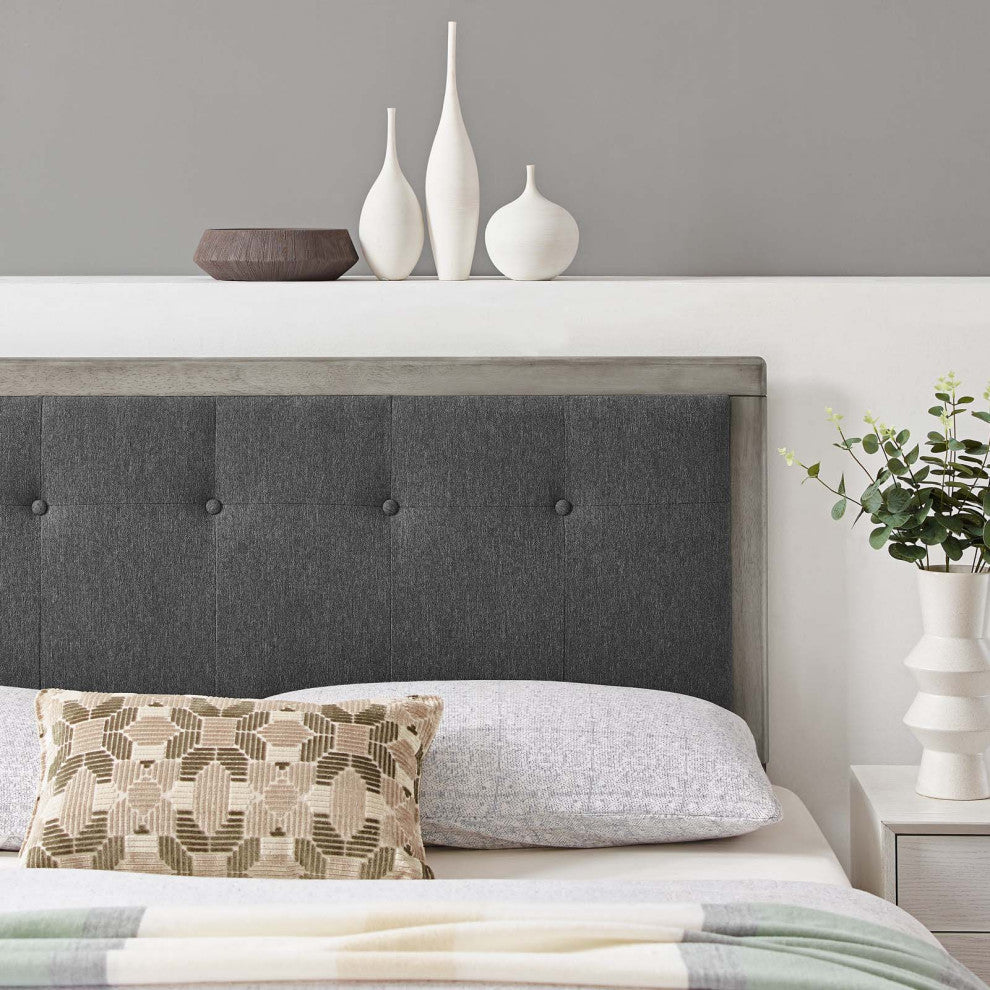 Draper Tufted King Fabric and Wood Headboard Gray Charcoal