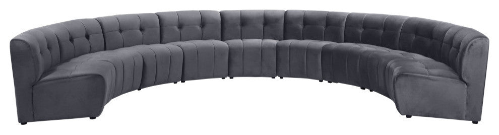 Limitless Velvet Upholstered 9-Piece Modular Sectional, Gray