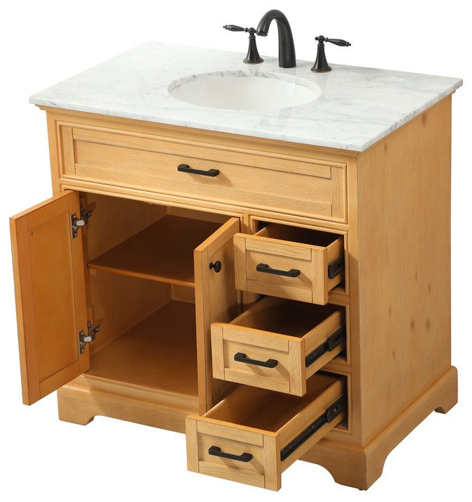 Amber Single Bathroom Vanity, Blue, Natural Wood, 36"