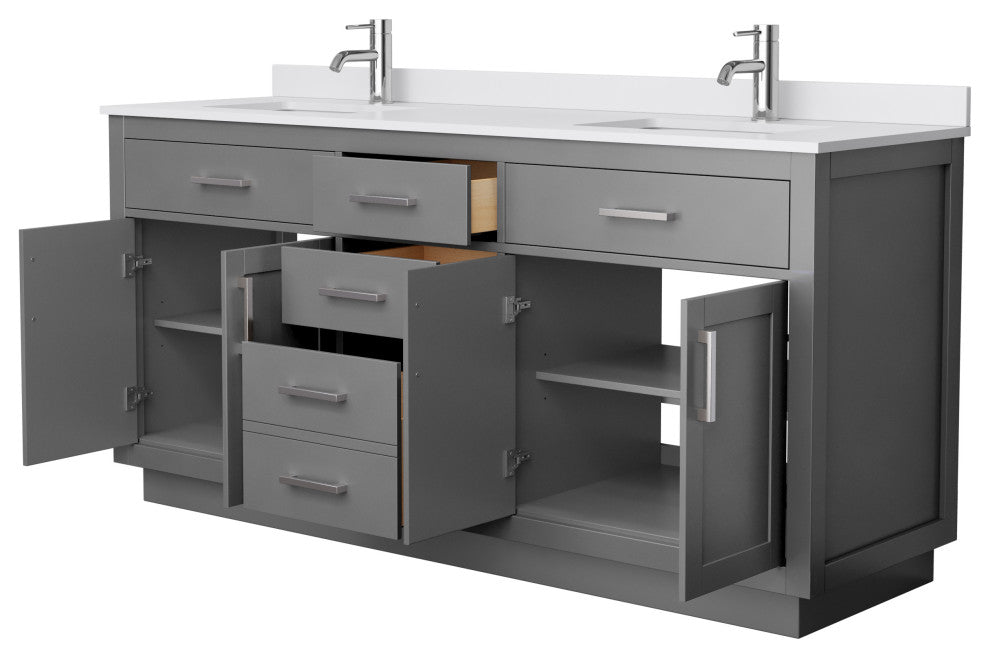Beckett TK 72" Dark Gray Double Vanity,  Cultured Top, Nickel Trim
