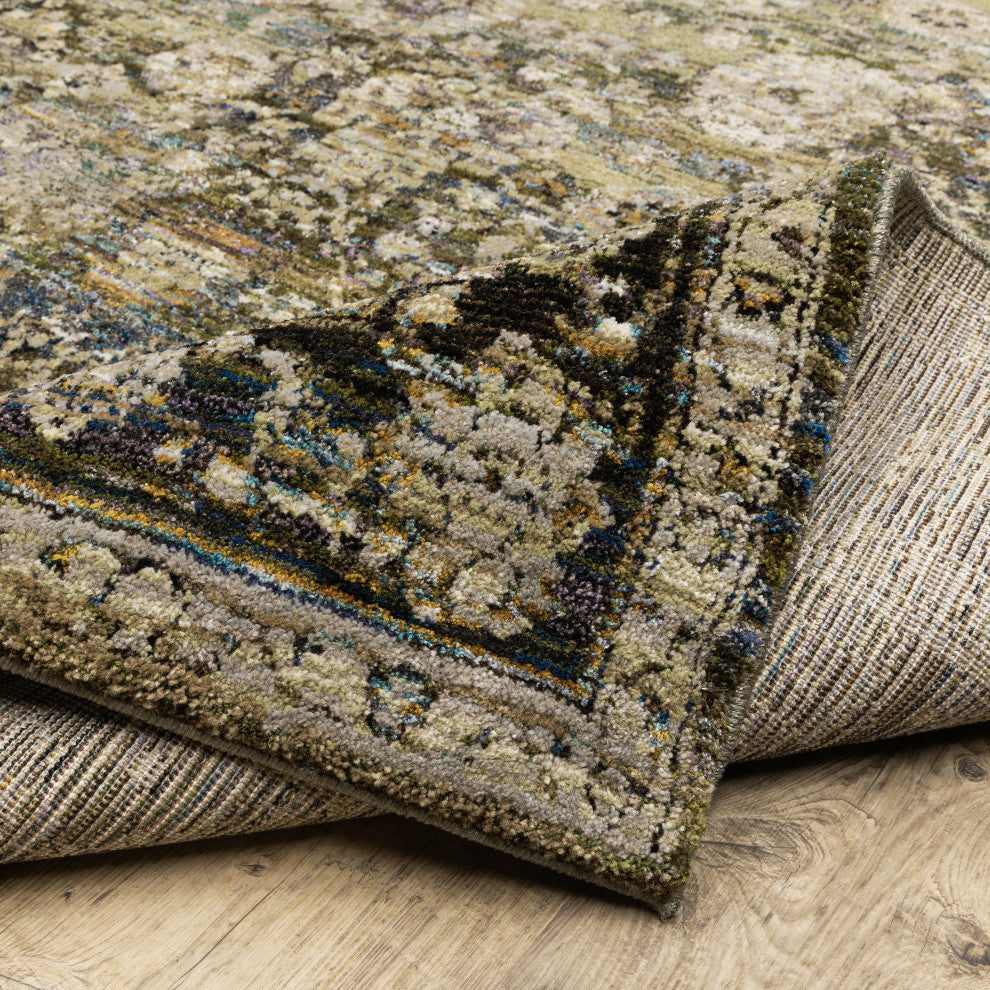 Adeline Distressed Floral Traditions Green and  Multi Area Rug, 2'6"x12'