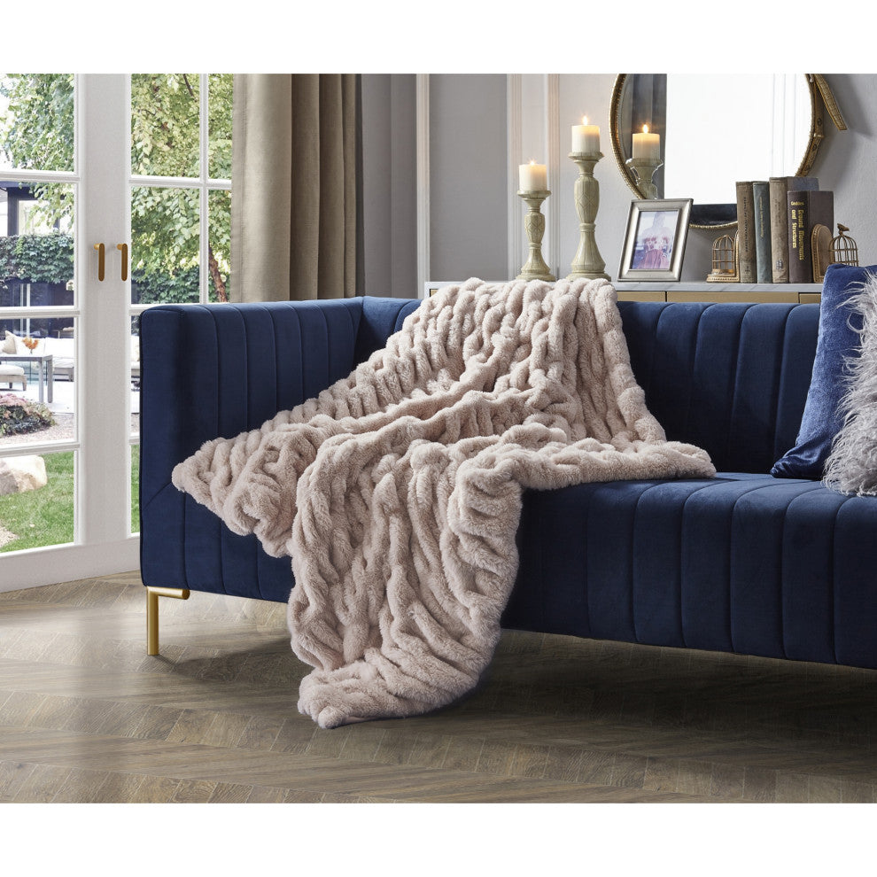 Inspired Home Lev Throw Silky Ruched, Polyester 50"x60", Blush