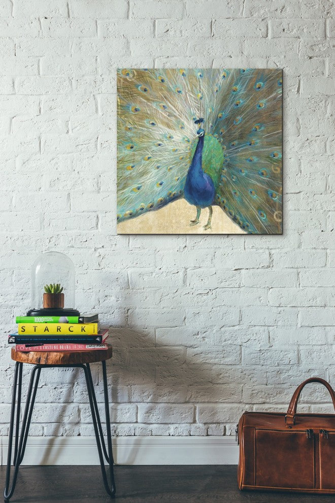 "Blue Peacock" Giclee Canvas Wall Art, 26"x26"