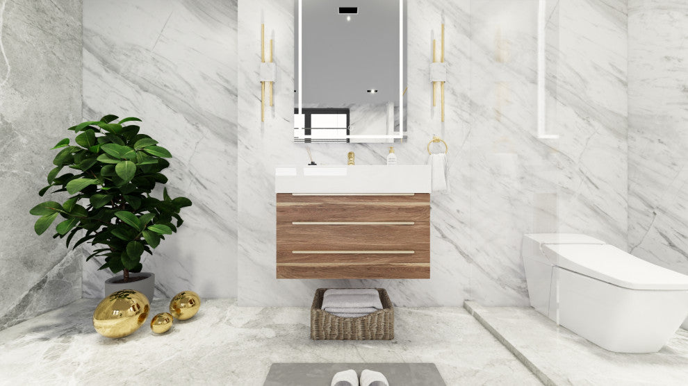 Madison 30" Wall Mounted Vanity with Reinforced Acrylic Sink, White Oak