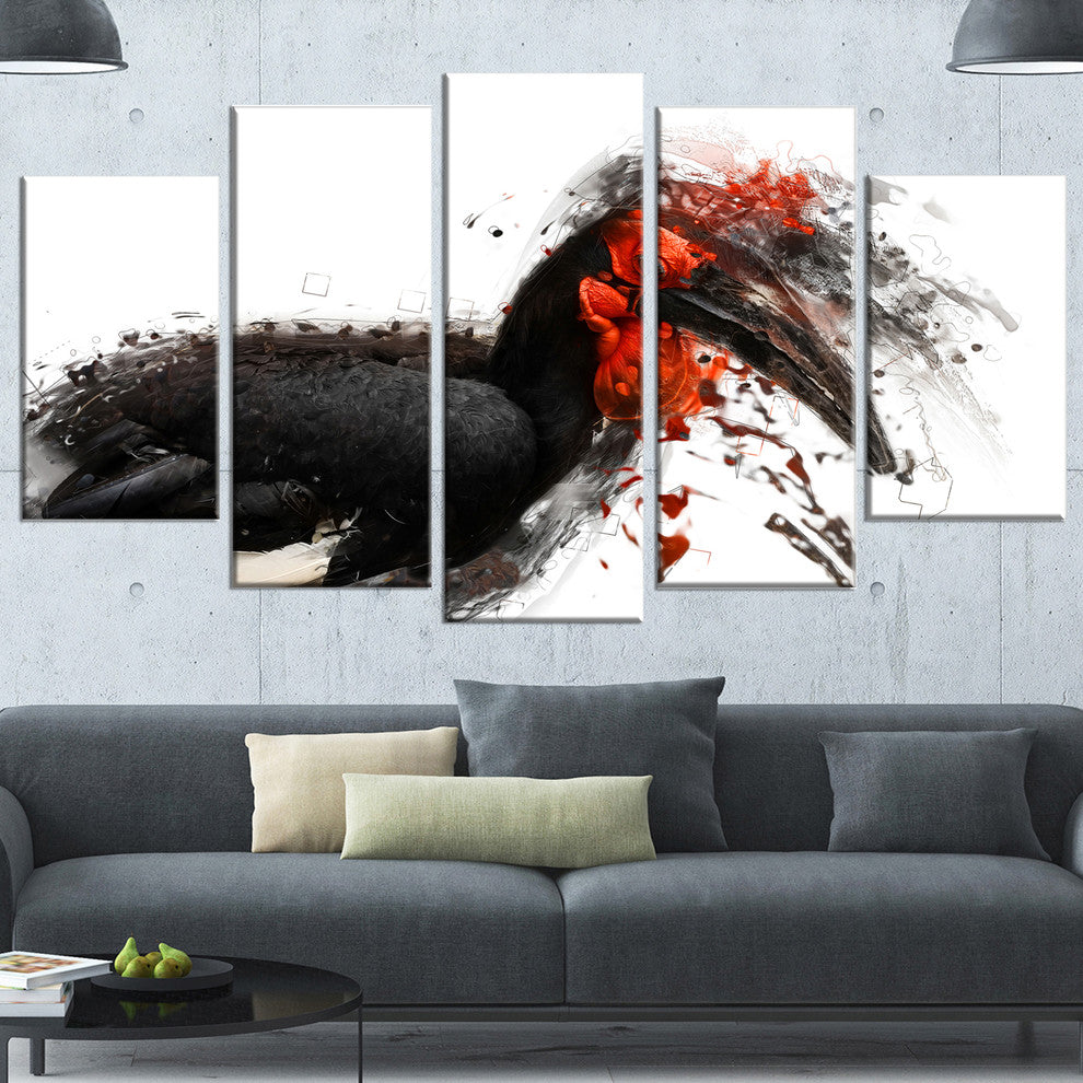 Relaxing Large Exotic Bird, Animal Canvas Wall Art, 60"x32", 5 Panels