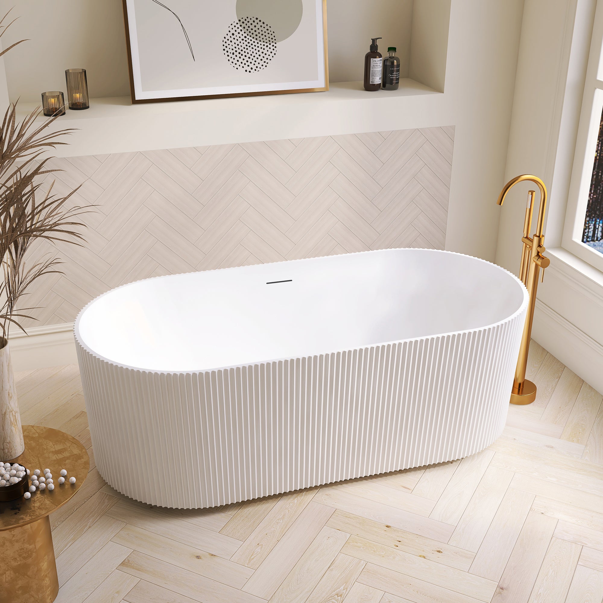 Linyi Freestanding Acrylic Soaking Bathtub, White, 59.1"l X 31.5"w