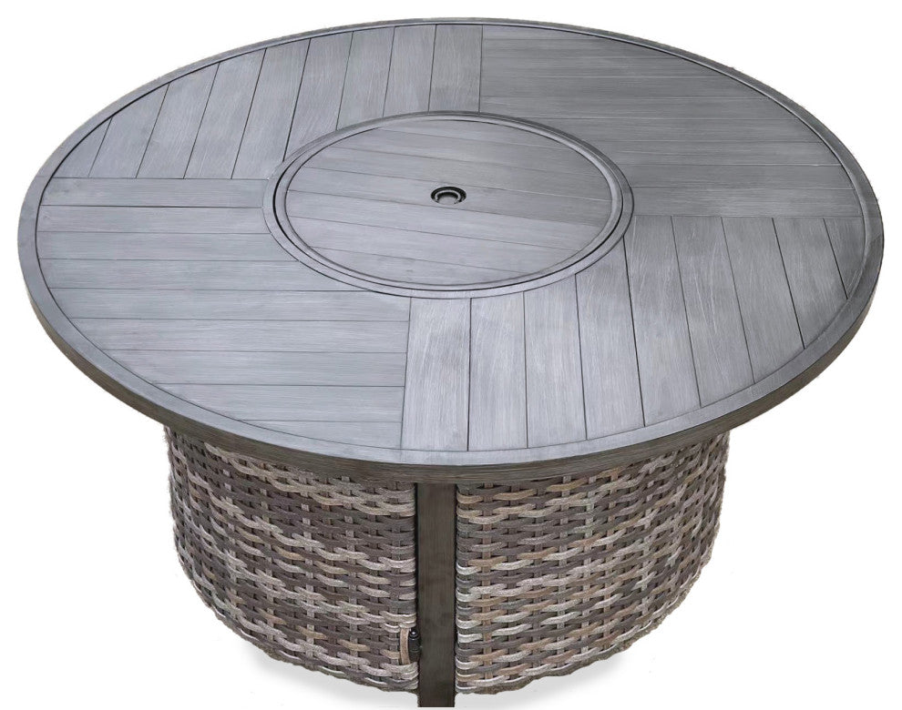 Manbo 5-Piece Aluminum Wicker Outdoor Fire Pit Deep Seating Set with Cushions, Spectrum Indigo Acrylic