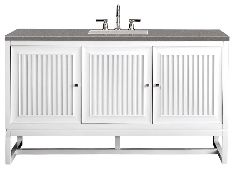 Athens 60" Single Vanity, Glossy White, Gray Expo Quartz Top