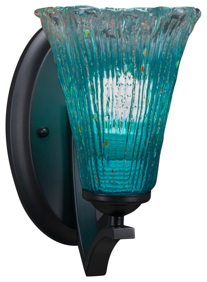 Zilo Wall Sconce, Matte Black, 5.5" Teal Crystal Glass