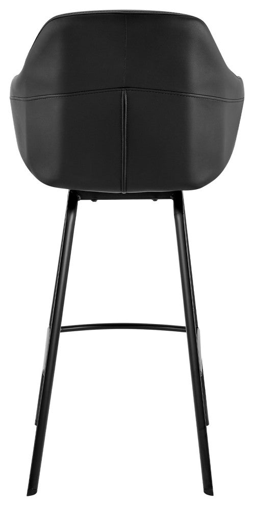 30" Black Faux Leather and Black Metal Swivel Bar Stool