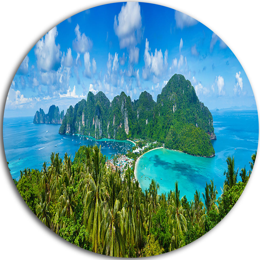 Tropical Island Panorama, Photo Round Metal Wall Art, 11"