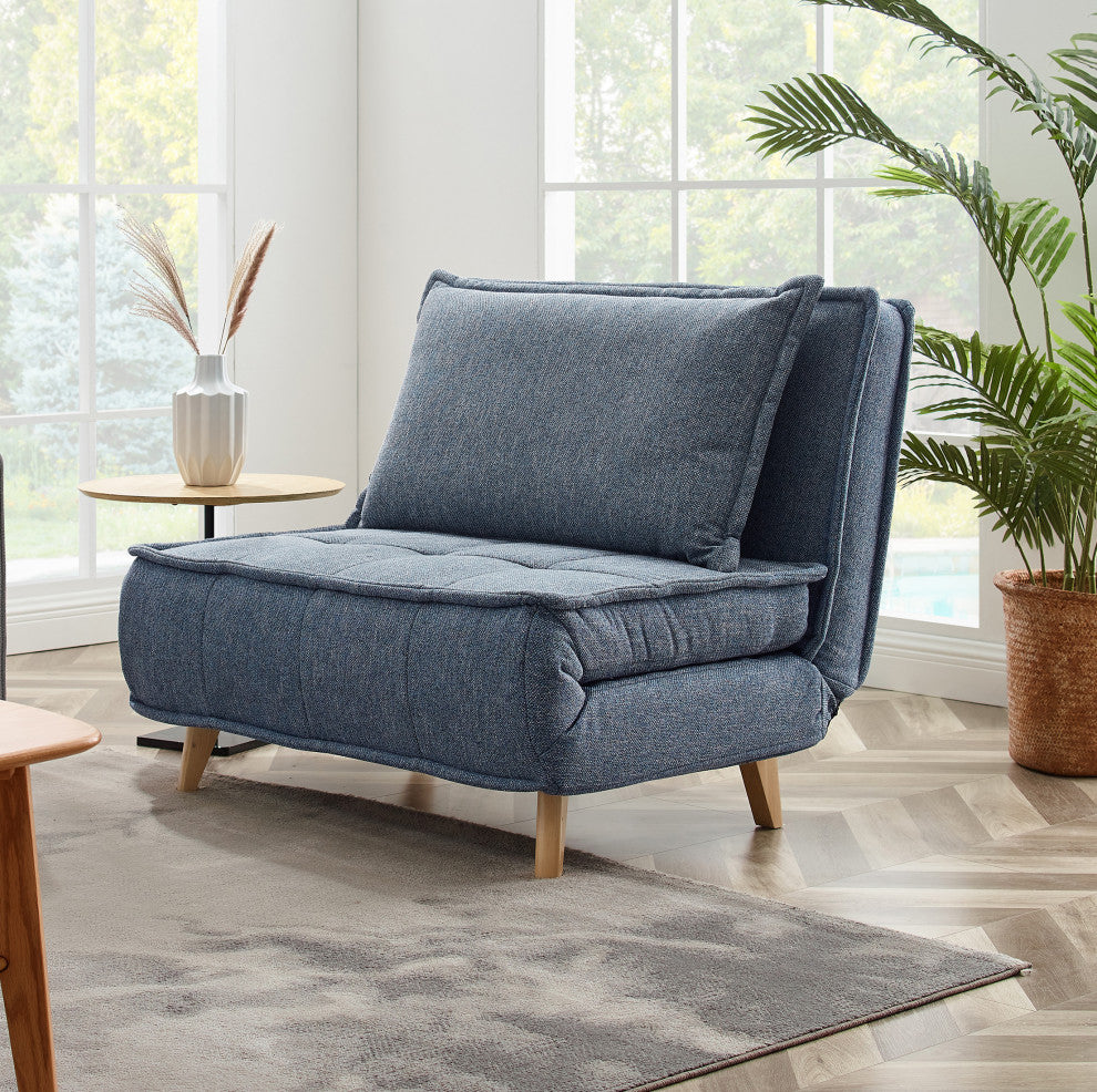 Modern Fabric Upholstered Convertible Sofa Bed Folding Sleeper Chair, Blue