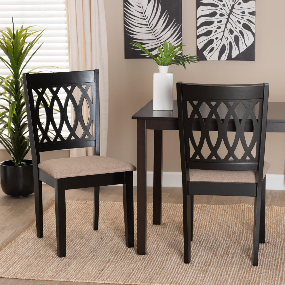 Denia Dining Collection, Beige/Espresso Brown, Dining Chair, Set of 2