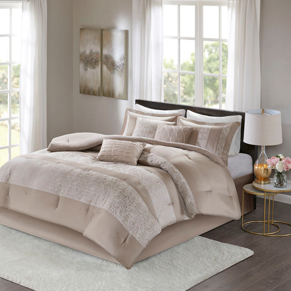 Madison Park Ava Textured Chennile 7-Piece Comforter Set, Neutral Taupe, King