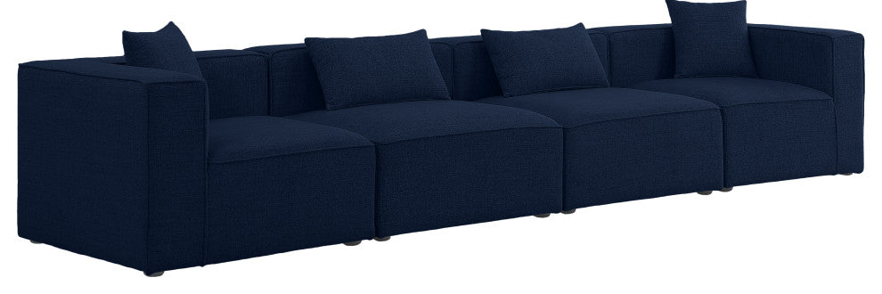 Cube Upholstered Modular Sofa, Navy, 4-Piece: 2 Armless Chair, 2 Corner Chair, Linen Texured Fabric