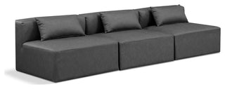 Cube Upholstered Modular Sofa, Grey, 3-Piece: 3 Armless Chair, Vegan Leather