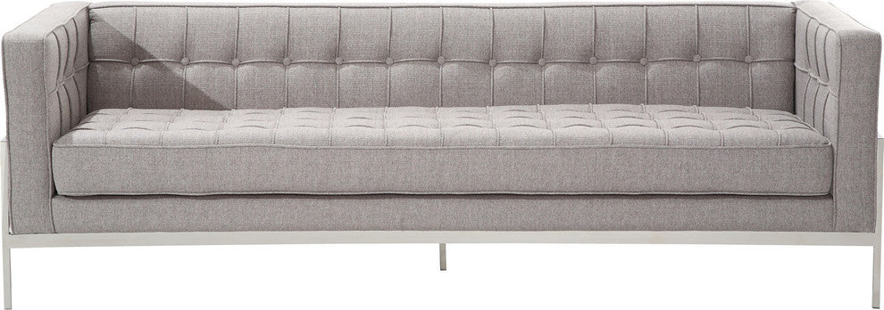 Andre Contemporary Sofa, Gray Tweed and Stainless Steel