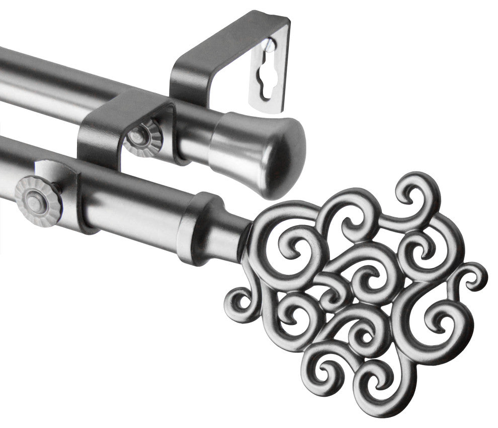 Fabritio 13/16" Double Corner Window Curtain Rod, Satin Nickel, 28-48"