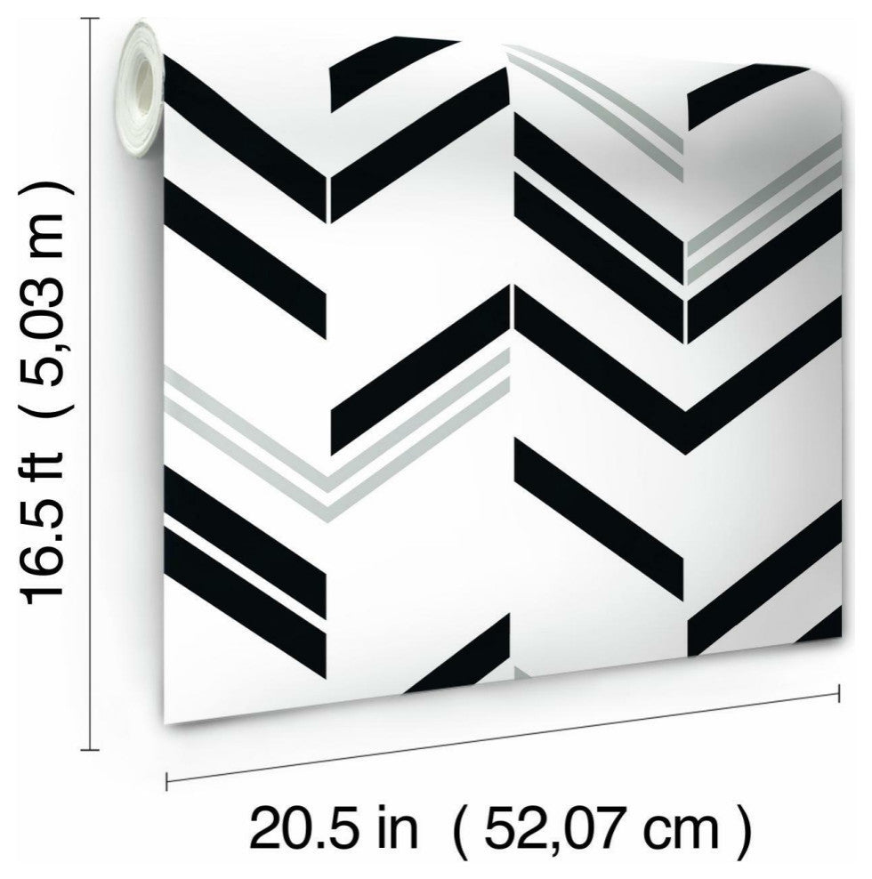 Black & Grey Chevron Stripe Peel & Stick Wallpaper