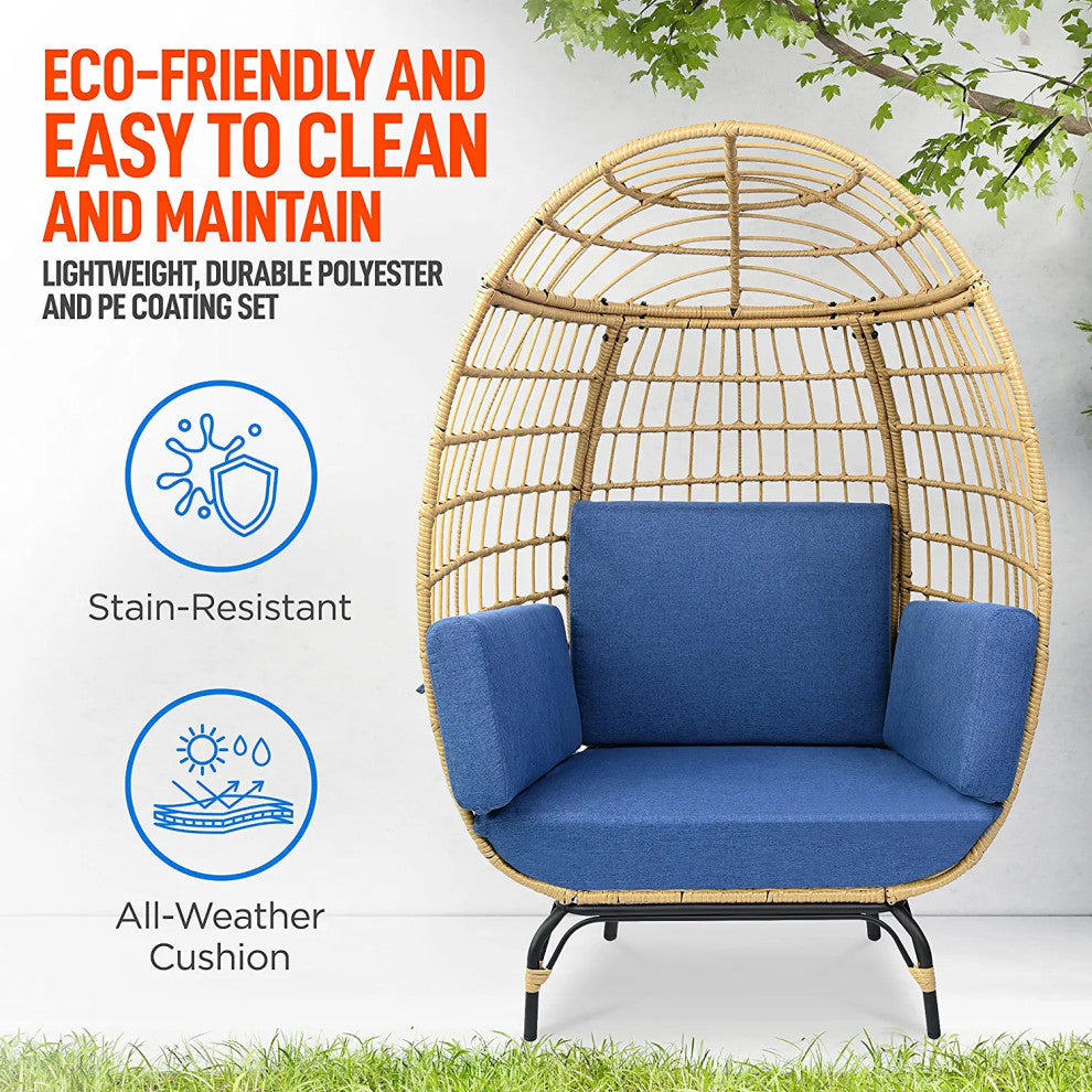 Contemporary Outdoor Lounge Chair with Egg-Shaped Design & Cushioned Seat, Navy
