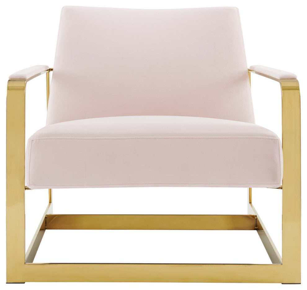 Accent Chair, Velvet, Metal, Gold Pink, Modern, Living Lounge Hotel Hospitality