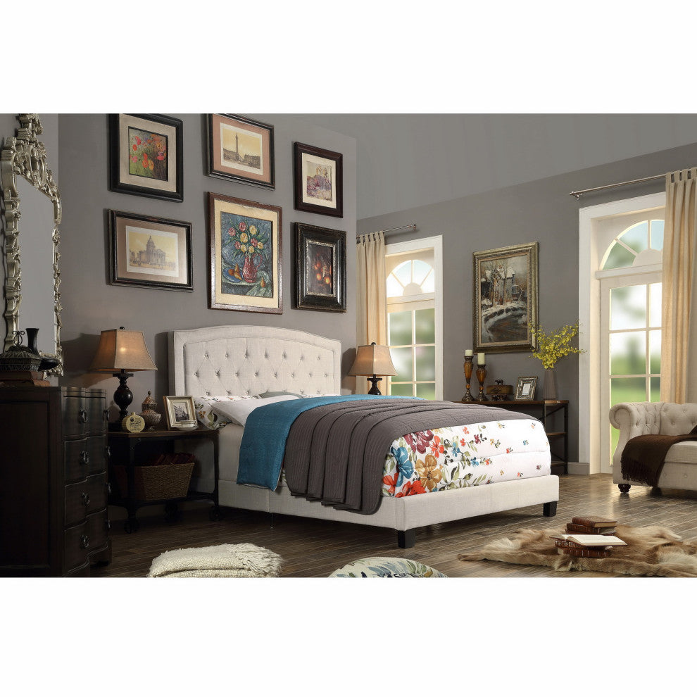 Vittoria Upholstered Tufted Panel Bed, Beige, King