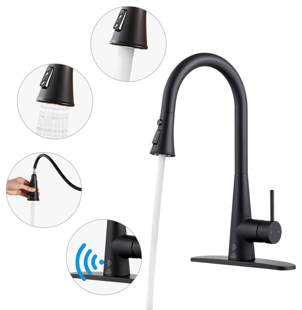 Single Handle Pull Down Sprayer Kitchen Faucet with Touchless Sensor, Matte Black