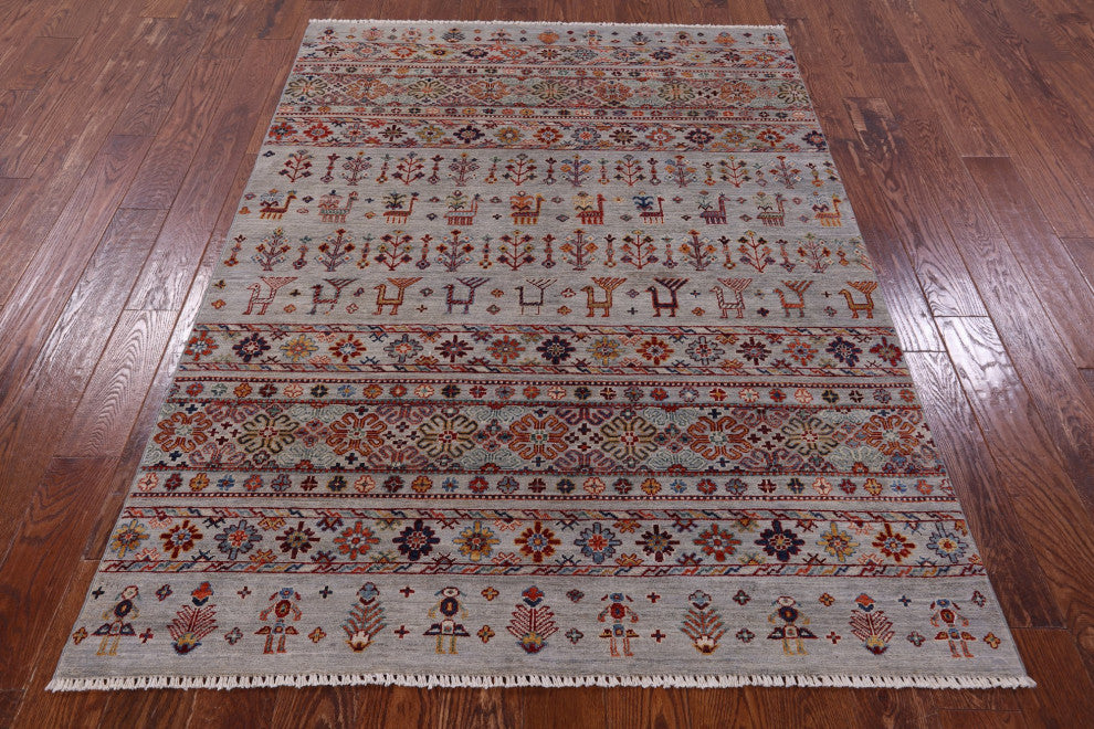 5' 0" X 6' 9" Tribal Persian Gabbeh Handmade Wool Rug Q11130