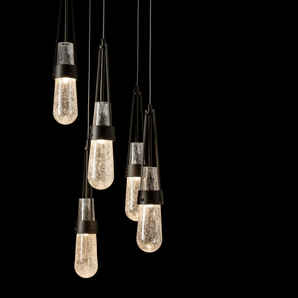 Link 5-Light Blown Glass Pendant - Oil Rubbed Bronze, Clear Bubble Glass