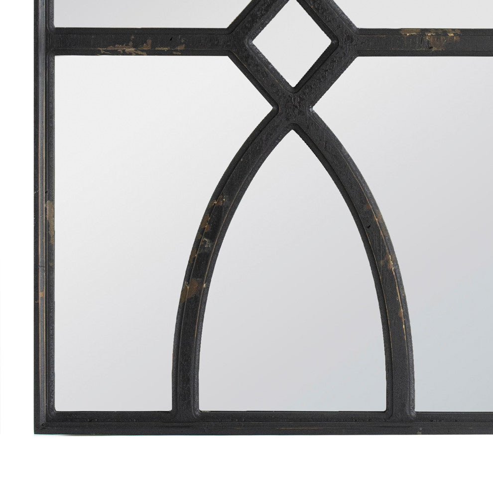 Benzara BM285574 24" Fir Wood Wall Mirror 2-Piece Set, Geometric Overlaid. Black