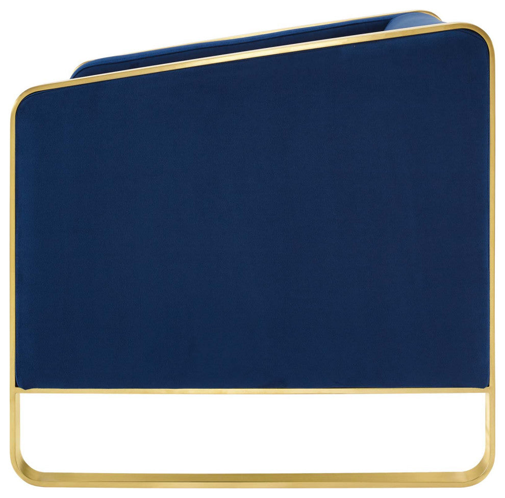 Armchair Accent Chair, Set of 2, Velvet, Metal, Blue Navy, Modern, Lounge