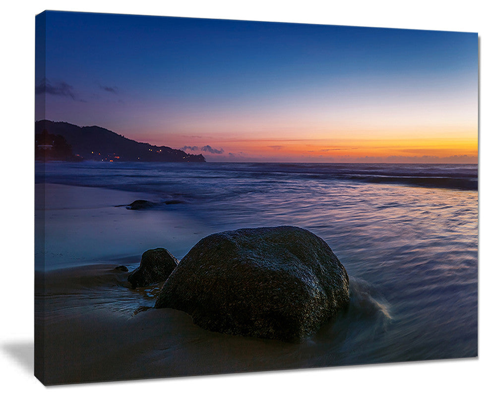 "Dark Tropical Seashore in Evening" Seascape Art Canvas, 20"x12"